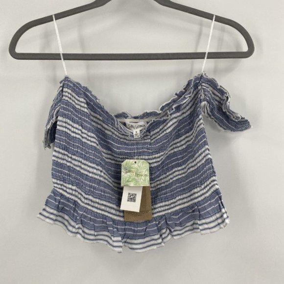 Salty‎ Lemon Womens Top Vista Blue Striped Off Shoulder Crop Top Size S - Picture 3 of 4
